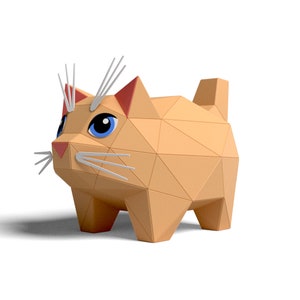 Fat Cat Standing Paper Sculpture,Printable PDF template,Handmade Cute Cat Papercraft,3D puzzle,Low Poly Home Decor,DIY Teens Gift