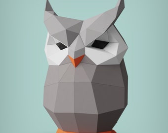 Owl Paper Sculpture,Printable PDF template,Handmade Wild Animal Figurine Papercraft,3D puzzle,Low Poly Papercraft,DIY Gift, Cute Animals