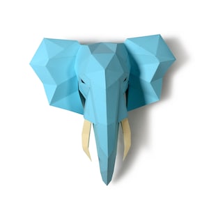 Elephant Head Paper Sculpture,Printable PDF template,Handmade Wide Animal Figurine Papercraft,3D puzzle,Low Poly Wall Decor,DIY Teens Gift