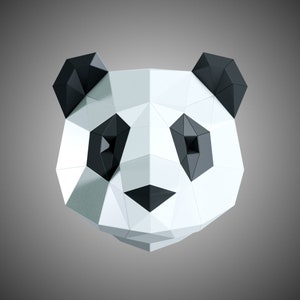Panda Trophy Paper Sculpture,Printable PDF template,Handmade Wild Animal Figurine Papercraft,3D puzzle,Low Poly Wall Decor,DIY Teens Gift