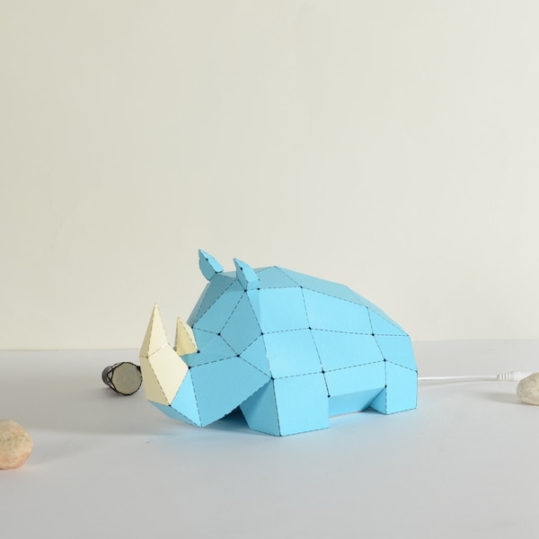 Cute Rhino Paper Sculpture,Printable PDF template,Handmade Animal Figurine Papercraft,3D puzzle,Low Poly Home Decor,DIY Teens Gift