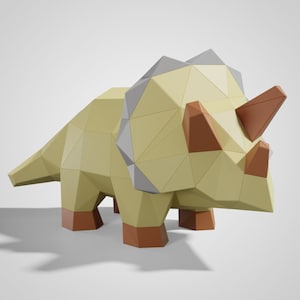 Cute Triceratops paper model, 3D Papercraft Tempalte, PDF File,Instant Download, 3D  Low Poly, Low Poly Papercraft, dinosaur , DIY Gift