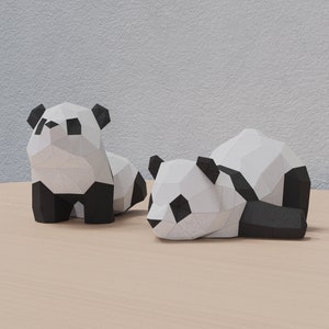 Scultura di carta con due simpatici panda, modello PDF stampabile, statuetta di carta fatta a mano con figurine di animali, puzzle 3D, decorazioni per la casa Low Poly, regalo per adolescenti fai da te