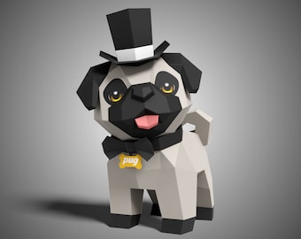 Cute Pug Dog Stand Pose Paper Sculpture,Printable PDF template,Handmade Cute Dog Figurine Papercraft,3D puzzle,Low Poly Home Decor