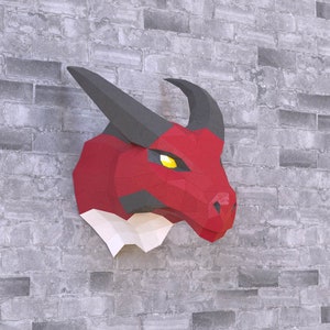 Dragon Head Paper Sculpture,Printable PDF template,Handmade Mythical animal Figurine Papercraft,3D puzzle,Low Poly Wall Decor,DIY Teens Gift