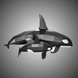 Orca  family Paper Sculpture,,Printable PDF template,Handmade Sea Animal Figurine Papercraft,3D puzzle,Low Poly Wall Decor,DIY Teens Gift