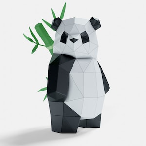 Panda Standing Turned Paper Sculpture,Printable PDF template,Handmade Wide Animal Figurine Papercraft,3D puzzle,Low Poly Home Decor,DIY Gift