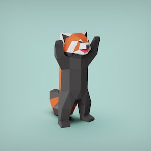 Standing Red Panda paper model, 3D Papercraft Tempalte, PDF File,Instant Download, 3D  Low Poly, Low Poly Papercraft, Wild Animal, DIY Gift