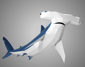 Hammer Shark Paper Sculpture,Printable PDF template,Handmade Sea Animal Figurine Papercraft,3D puzzle,Low Poly Wall Decor,DIY Teens Gift
