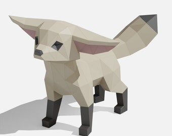 Fennec Fox Pose 2 paper model, 3D Papercraft Tempalte, PDF File,Instant Download, 3D  Low Poly, Low Poly Papercraft, Wild Animal, DIY Gift