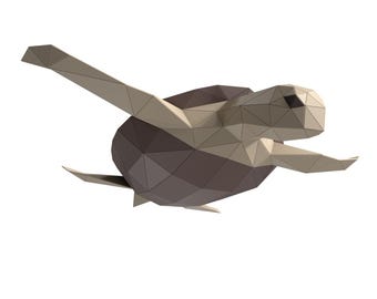 Escultura de tortuga marina en papel, rompecabezas 3D de baja poligonalidad (plantilla PDF SVG)
