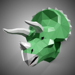 Triceratops Trophy Paper Sculpture, 3D Papercraft Tempalte, PDF File,Instant Download, Wall Decor, Low Poly Papercraft, dinosaur Animals