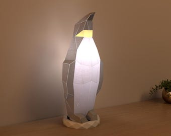 Penguin Lampshade Papercraft Template: 3D Low Poly DIY (PDF & SVG Files)