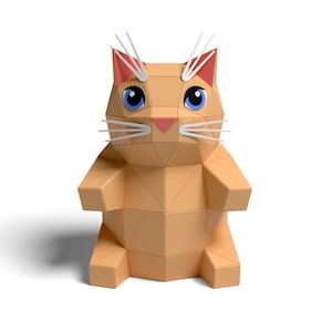 Fat Cat Sitting Paper Sculpture,Printable PDF template,Handmade Cute Cat Papercraft,3D puzzle,Low Poly Home Decor,DIY Teens Gift