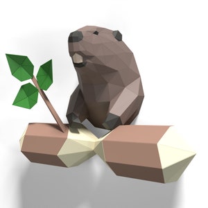 Beaver Wall Décor Paper Sculpture,Printable PDF template,Handmade Wild Animal Figurine Papercraft,3D puzzle,Low Poly Home Decor,DIY Gift