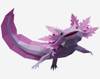 Axolotl Paper Sculpture: Low Poly 3D Puzzle (PDF Template)