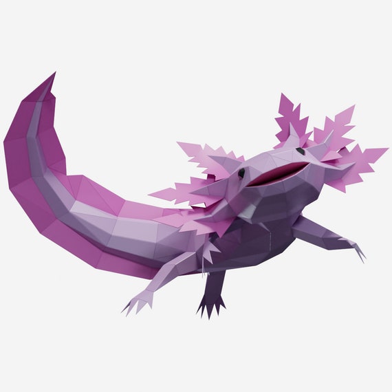 Axolotl Paper Sculpture: Low Poly 3D Puzzle (PDF Template)