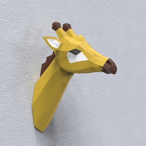 Giraffe Head Paper Sculpture,Printable PDF template,Handmade Wild Animal Figurine Papercraft,3D puzzle,Low Poly Wall Decor,DIY Teens Gift