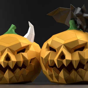 Pumpkin and Bat Pack Paper Sculpture,Printable PDF template,Handmade Halloween Fantasy Lamp Papercraft,3D puzzle,Low Poly Home Decor