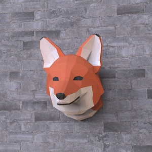 Fox Head Paper Sculpture,Printable PDF template,Handmade Wide Animal Figurine Papercraft,3D puzzle,Low Poly Wall Decor,DIY Teens Gift