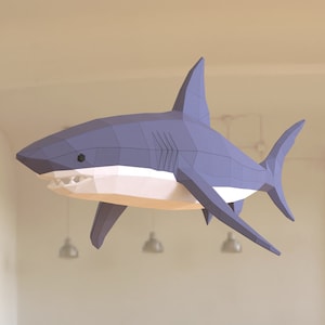 Shark Paper Sculpture,Printable PDF template,Handmade Sea Animal Figurine Papercraft,3D puzzle,Low Poly Wall Decor,DIY Teens Gift
