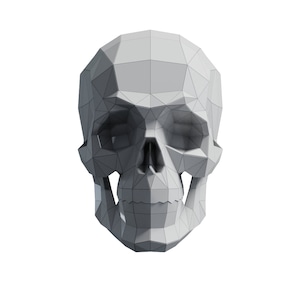 Papieren sculptuur menselijke schedel, afdrukbare pdf-sjabloon, handgemaakte anatomie papercraft op ware grootte, 3D-puzzel, decor laag poly, doe-het-zelf tieners cadeau