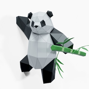 Panda Climbing on Wall Paper Sculpture,Printable PDF template,Handmade Wild Animal Figurine Papercraft,3D puzzle,Low Poly Wall Decor