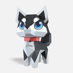 Cute Husky Standing Paper Sculpture,Printable PDF template,Handmade Cute animals Papercraft,3D puzzle,Low Poly Home Decor,DIY Teens Gift