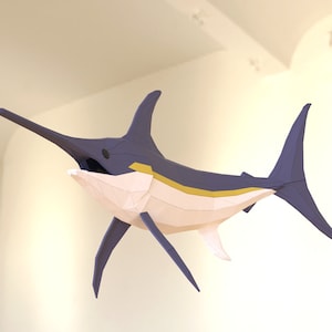 Swordfish Paper Sculpture,Printable PDF template,Handmade Sea Animal Figurine Papercraft,3D puzzle,Low Poly Wall Decor,DIY Teens Gift