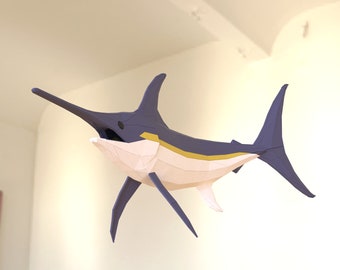 Swordfish Paper Sculpture,Printable PDF template,Handmade Sea Animal Figurine Papercraft,3D puzzle,Low Poly Wall Decor,DIY Teens Gift