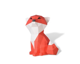 Sitting Fox paper model, 3D Papercraft Tempalte, PDF File,Instant Download, 3D  Low Poly, Low Poly Papercraft, Africa Animals , DIY Gift