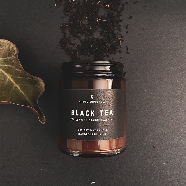 Black Tea | Soy Wax Jar Candle | Tea Leaves Orange Jasmine | Witchy Candle