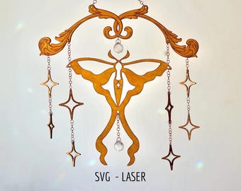 Moon Moth Suncatcher SVG voor laser | Art Nouveau Celestial wanddecoratie (digitale download)