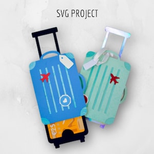 Porte-cartes cadeau valise, carte-cadeau de voyage, modèle de machine de découpe projet SVG, Cricut ou Silhouette.
