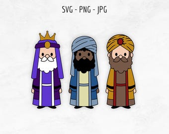 Three wise men SVG, Cute layered cut file for Cricut or Silhouette, Cute christmas clipart, Christmas iron on vinyl.