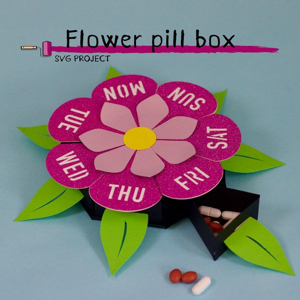 Cute pill box, flower shaped pill box, cutting machine template, Cricut project, Silhouette, ScanNcut"