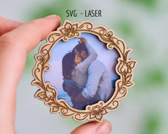 Fotolijstmagneet SVG, lasergesneden bestand, sierlijk houtontwerp (digitale download)