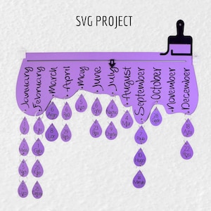 Calendario de cumpleaños SVG, plantilla de máquina de corte, proyecto para Cricut o Silhouette.