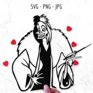 Svg Cruella de Vil, fichier de coupe Cruella, méchant svg, Cricut ou Silhouette