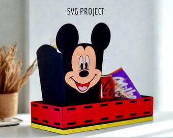 Movie night box mouse SVG, movie tray template, snack tray, popcorn, Cricut, Silhouette, or ScanNcut project.
