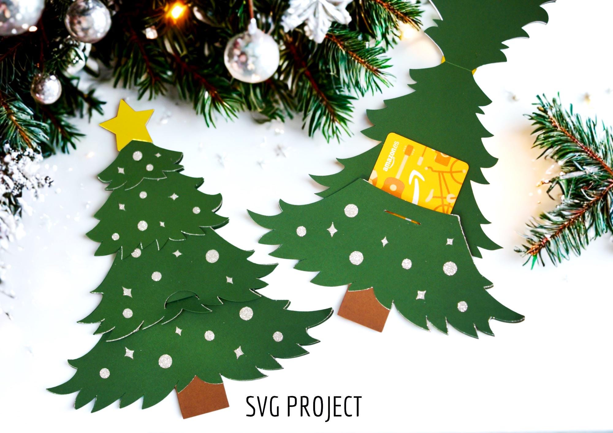 Christmas tree gift card holder SVG, christmas gift card holder, cutting machine template SVG, Cricut or Silhouette project.