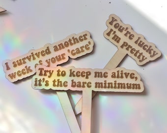 Sarcastische houten plantenstokken – Grappige tuinmarkeringen, plantenlabels van multiplex