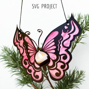 Bougeoir suspendu papillon SVG, lumières papillon SVG, modèle de machine de découpe, projet Cricut ou Silhouette.