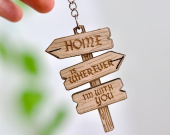 Houten sleutelhanger-wegwijzer - "Home Is Where I'm With You" - Forest Core-accessoire