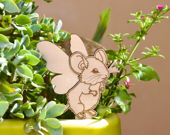 Plantenstok feeënmuis | Houten tuindecor, grappige plantenstift