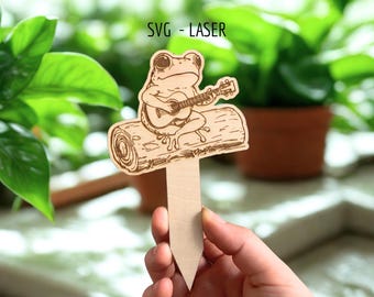 Frosch spielt Gitarre Pflanzenstecker SVG - Forest Core Gartendekoration (Digitale Datei)