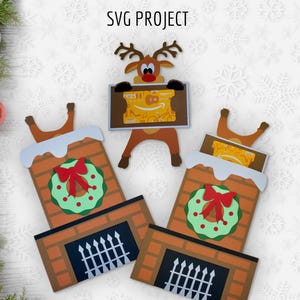 Porta carte regalo grande a forma di renna in formato SVG, porta carte regalo di Natale in formato SVG, modello per macchina da taglio, progetto Cricut o Silhouette.