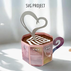 Tasse à café SVG, modèle de machine de découpe, projet de boîte en forme de tasse pour Cricut ou Silhouette.