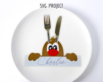 Christmas reindeer cutlery holder svg, Christmas decoration svg, cutting machine template, project for Cricut, Silhouette, ScanNcut.