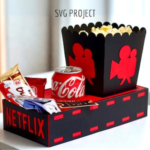 Movie night box SVG, movie tray template, snack tray, popcorn, template for cutting machine, Cricut or Silhouette project.